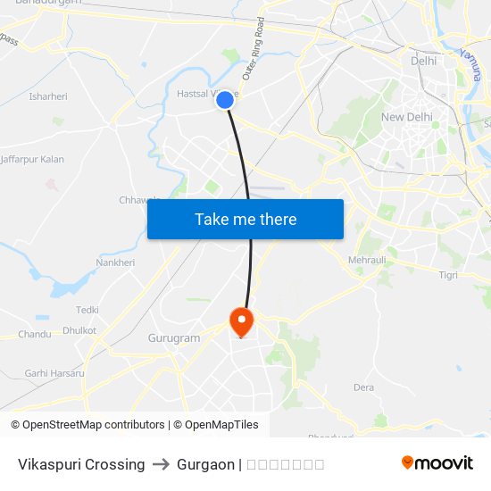 Vikaspuri Crossing to Gurgaon | गुडगाँव map