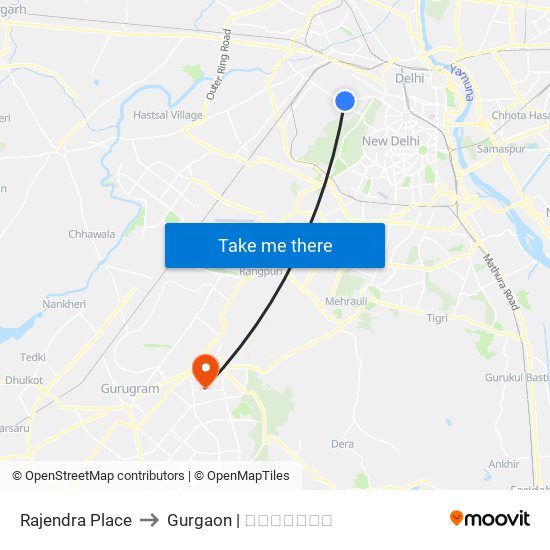 Rajendra Place to Gurgaon | गुडगाँव map