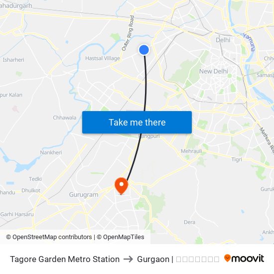 Tagore Garden Metro Station to Gurgaon | गुडगाँव map