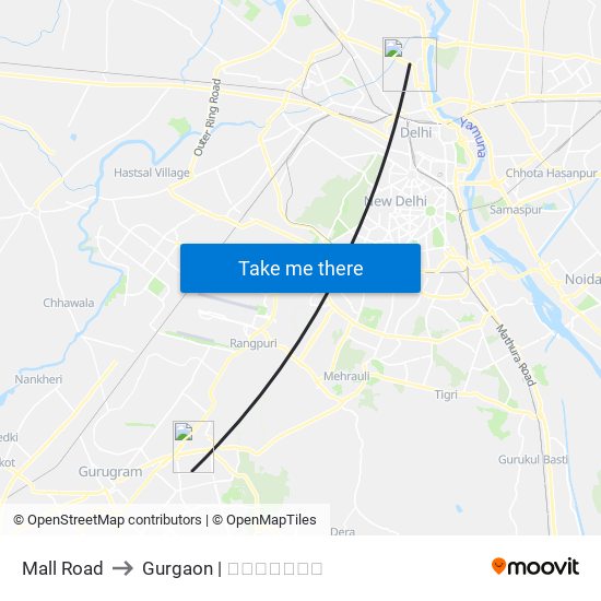Mall Road to Gurgaon | गुडगाँव map