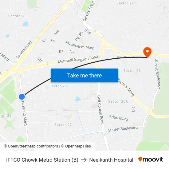 IFFCO Chowk Metro Station (B) to Neelkanth Hospital map