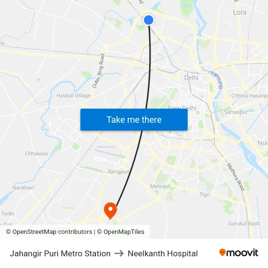 Jahangir Puri Metro Station to Neelkanth Hospital map