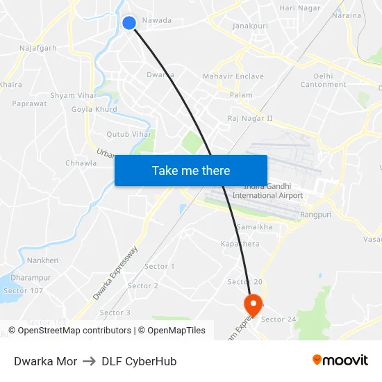 Dwarka Mor to DLF CyberHub map
