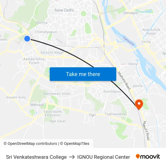 Sri Venkateshwara College to IGNOU Regional Center map