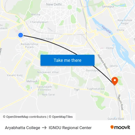 Aryabhatta College to IGNOU Regional Center map