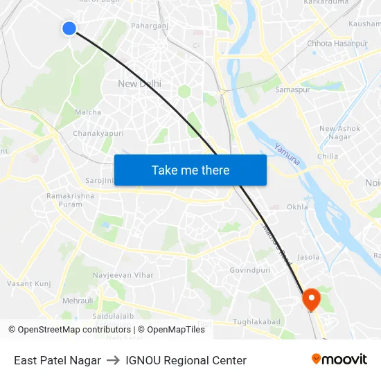East Patel Nagar to IGNOU Regional Center map