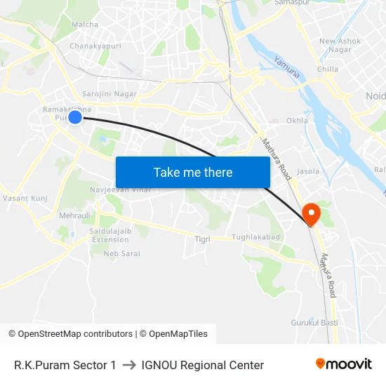 R.K.Puram Sector 1 to IGNOU Regional Center map