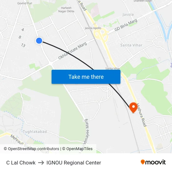 C Lal Chowk to IGNOU Regional Center map