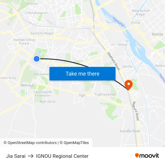 Jia Sarai to IGNOU Regional Center map