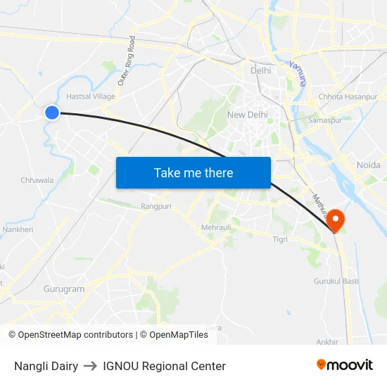 Nangli Dairy to IGNOU Regional Center map