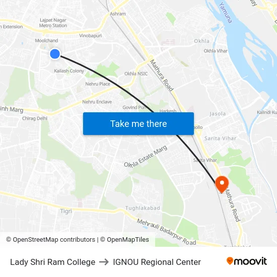 Lady Shri Ram College to IGNOU Regional Center map
