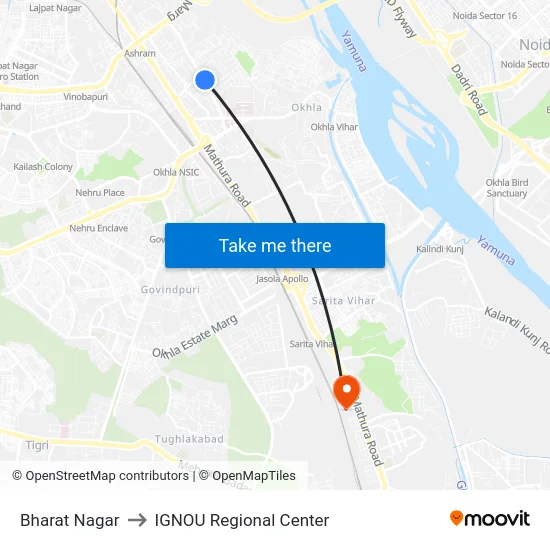 Bharat Nagar to IGNOU Regional Center map