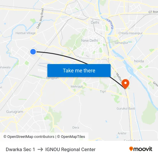 Dwarka Sec 1 to IGNOU Regional Center map