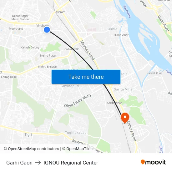 Garhi Gaon to IGNOU Regional Center map
