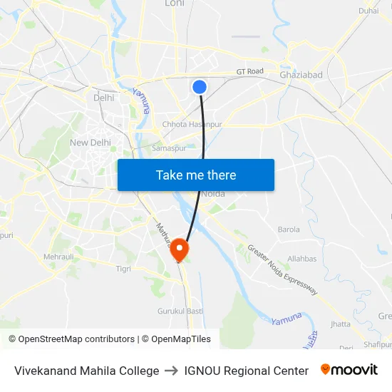 Vivekanand Mahila College to IGNOU Regional Center map