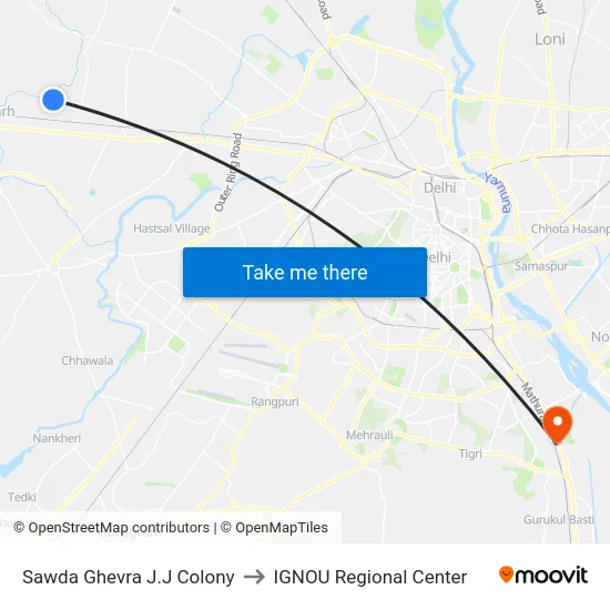 Sawda Ghevra J.J Colony to IGNOU Regional Center map