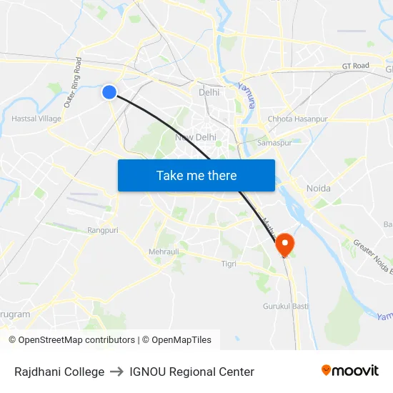 Rajdhani College to IGNOU Regional Center map