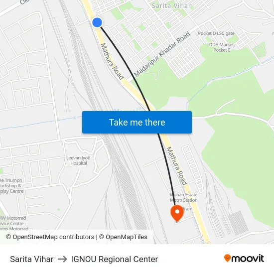 Sarita Vihar to IGNOU Regional Center map