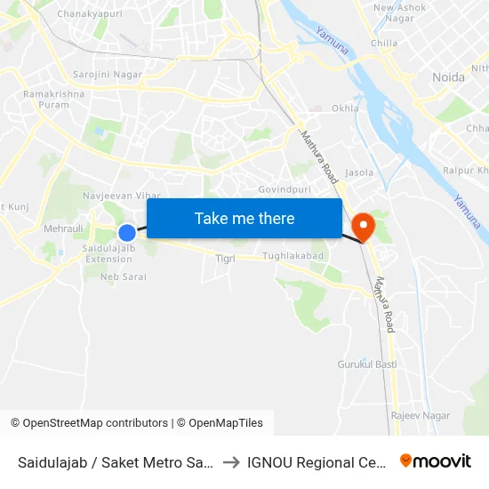 Saidulajab / Saket Metro Sation to IGNOU Regional Center map