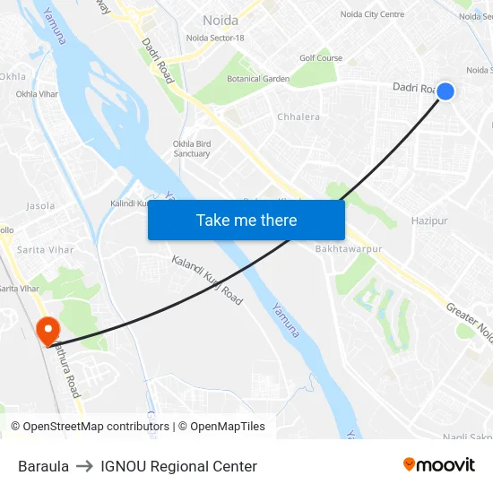 Baraula to IGNOU Regional Center map