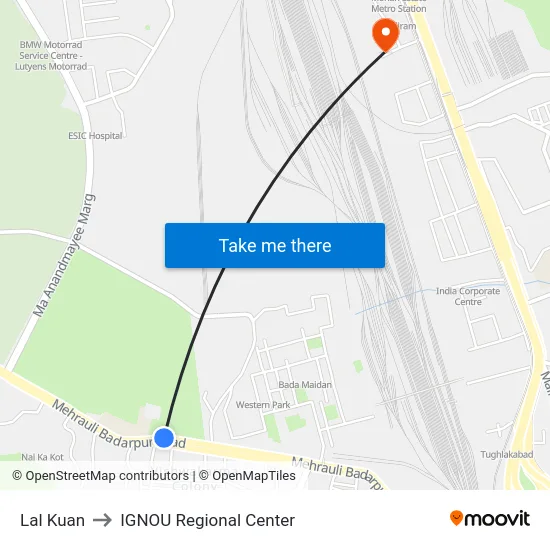 Lal Kuan to IGNOU Regional Center map