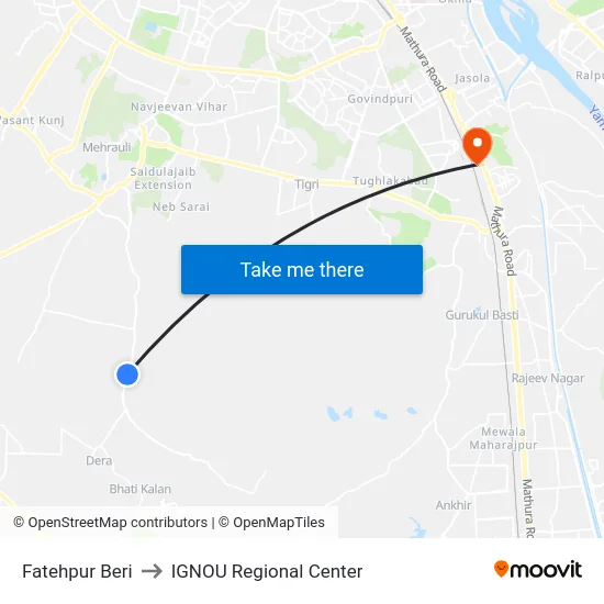 Fatehpur Beri to IGNOU Regional Center map