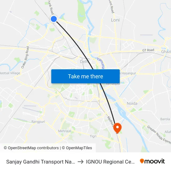 Sanjay Gandhi Transport Nagar to IGNOU Regional Center map