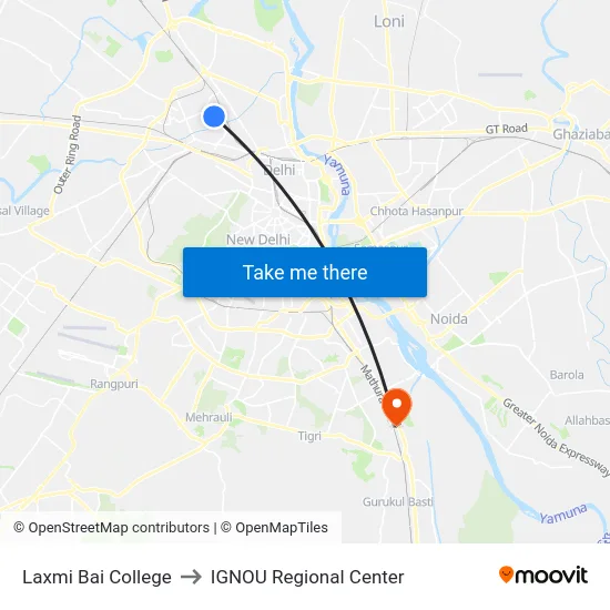 Laxmi Bai College to IGNOU Regional Center map