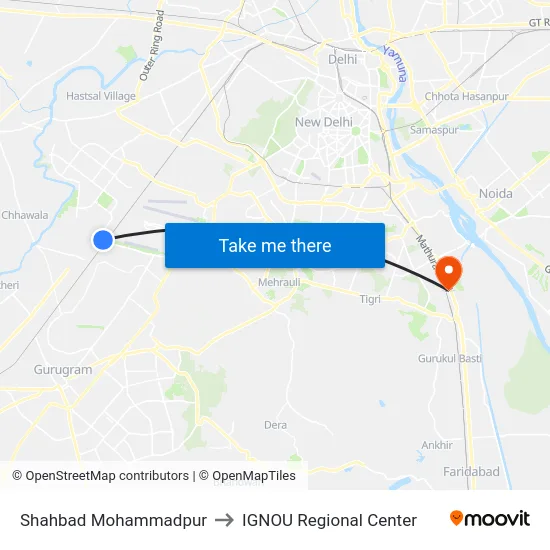 Shahbad Mohammadpur to IGNOU Regional Center map