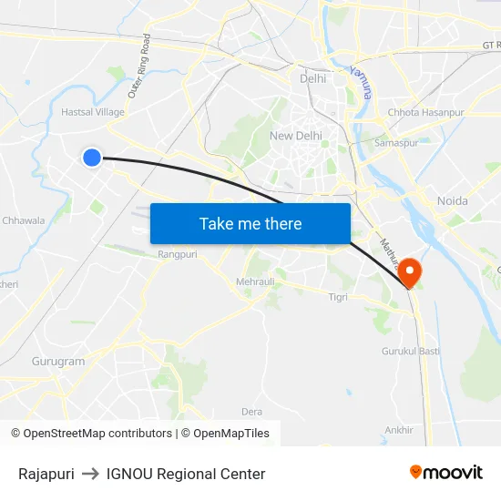 Rajapuri to IGNOU Regional Center map