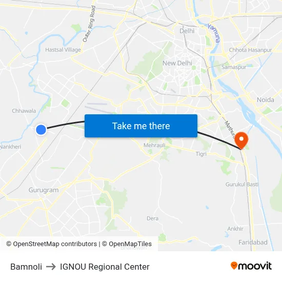 Bamnoli to IGNOU Regional Center map