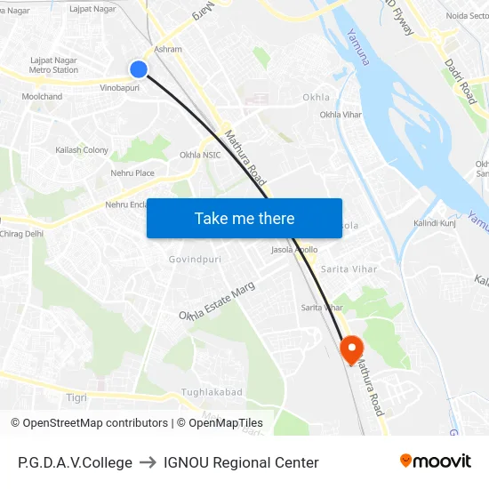 P.G.D.A.V.College to IGNOU Regional Center map