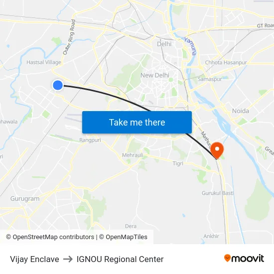 Vijay Enclave to IGNOU Regional Center map