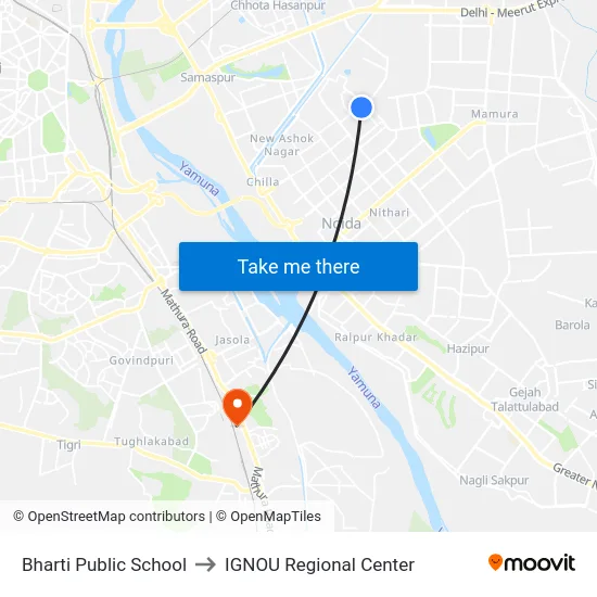 Bharti Public School to IGNOU Regional Center map