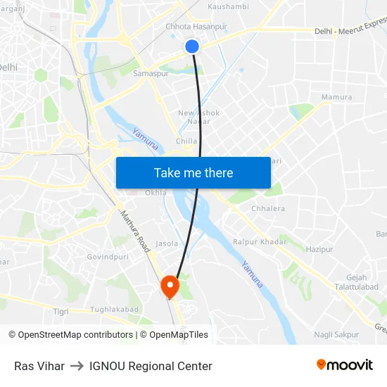 Ras Vihar to IGNOU Regional Center map