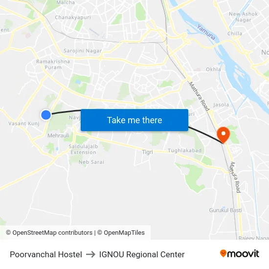 Poorvanchal Hostel to IGNOU Regional Center map