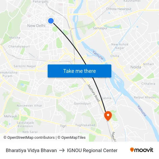 Bharatiya Vidya Bhavan to IGNOU Regional Center map