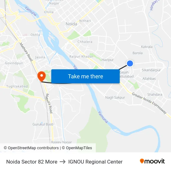 Noida Sector 82 More to IGNOU Regional Center map