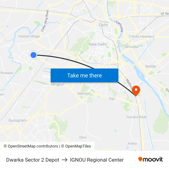 Dwarka Sector 2 Depot to IGNOU Regional Center map