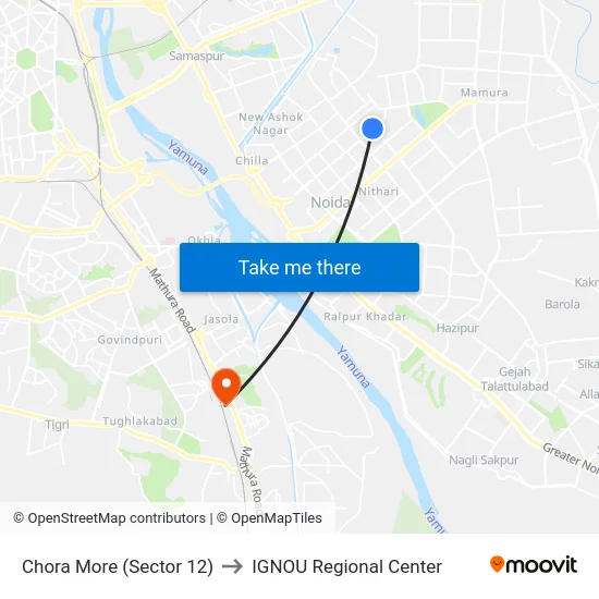 Chora More (Sector 12) to IGNOU Regional Center map