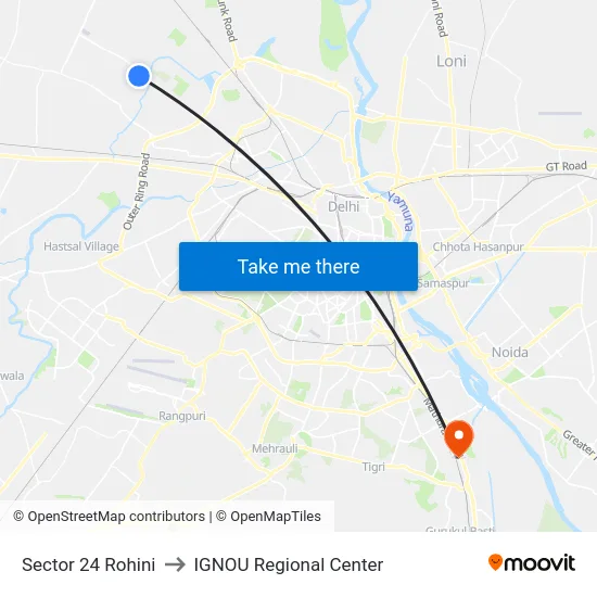 Sector 24 Rohini to IGNOU Regional Center map