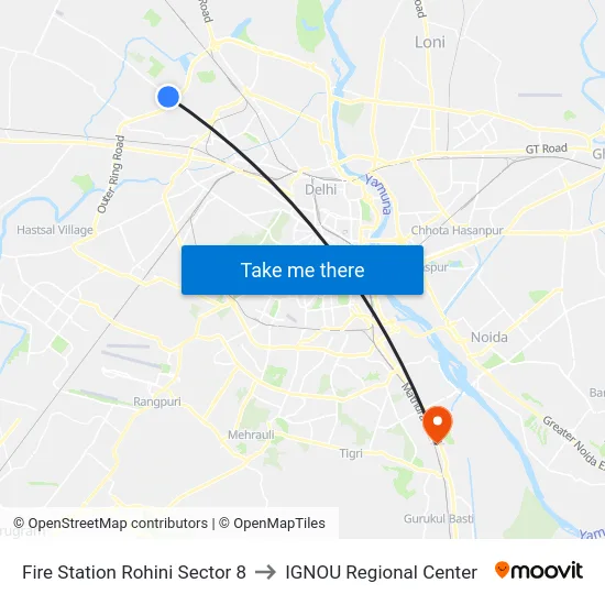 Fire Station Rohini Sector 8 to IGNOU Regional Center map