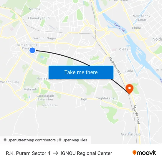R.K. Puram Sector 4 to IGNOU Regional Center map