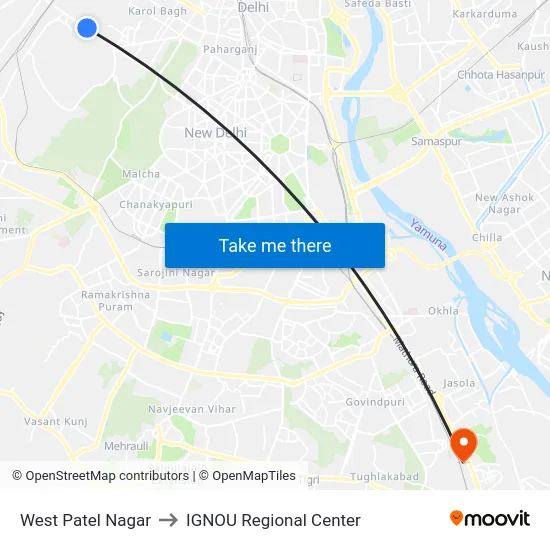 West Patel Nagar to IGNOU Regional Center map