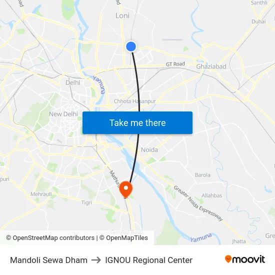 Mandoli Sewa Dham to IGNOU Regional Center map