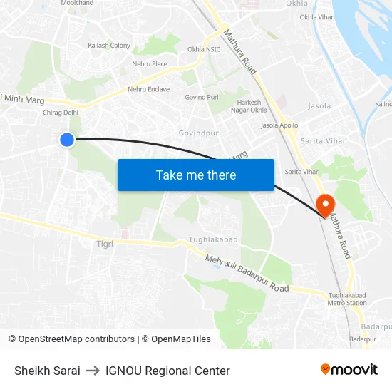 Sheikh Sarai to IGNOU Regional Center map