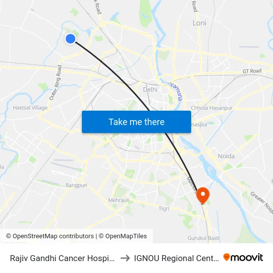 Rajiv Gandhi Cancer Hospital to IGNOU Regional Center map