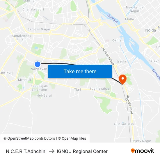 N.C.E.R.T.Adhchini to IGNOU Regional Center map