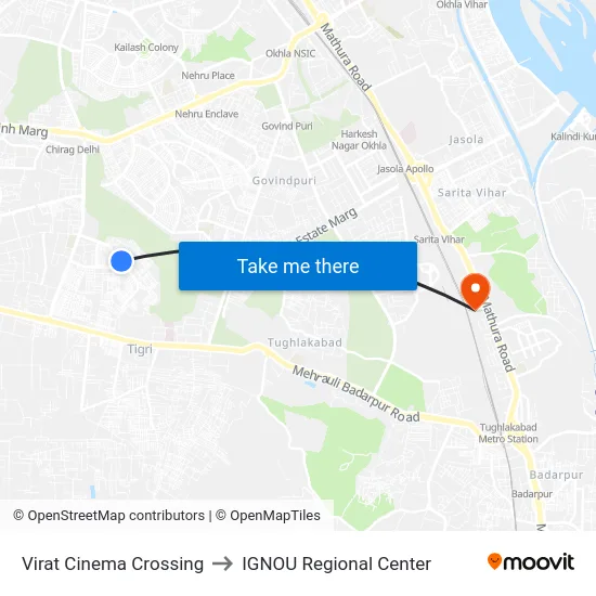 Virat Cinema Crossing to IGNOU Regional Center map