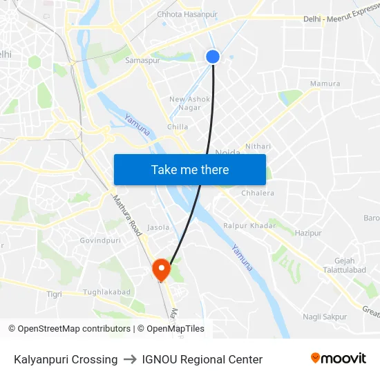 Kalyanpuri Crossing to IGNOU Regional Center map